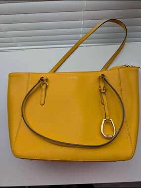 Lauren Ralph Lauren Mustard Yellow Leather Tote with Gold Hardware
